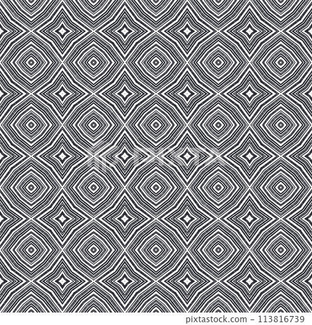 Arabesque hand drawn pattern. Black symmetrical 113816739