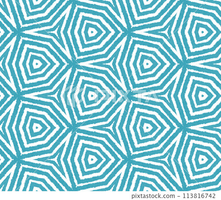Ikat repeating swimwear design. Turquoise Ikat repeating swimwear design. Turquoise 113816742