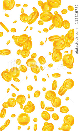American dollar coins falling. Scattered gold USD American dollar coins falling. Scattered gold USD 113816782