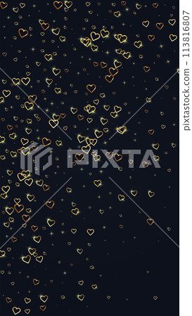 Gold hearts scattered on black background. 113816807