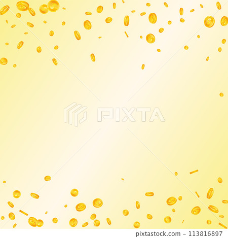 American dollar coins falling. Scattered gold USD American dollar coins falling. Scattered gold USD 113816897