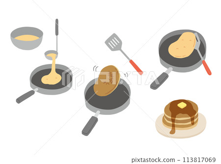 製作煎餅的手繪插畫（彩色/無輪廓） 113817069