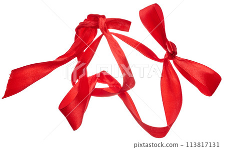 Piece of red satin ribbon on isolated background, top view 113817131