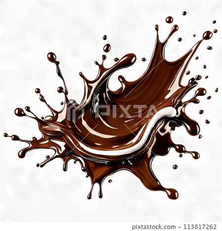 Chocolate syrup splattered on white background. Chocolate syrup splattered on white background. 113817262