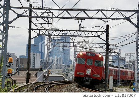 Meitetsu 6000 series red seal route board going around the Higashi Biwajima curve 113817307