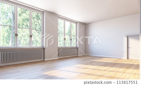 Empty room with parquet floor. 113817551