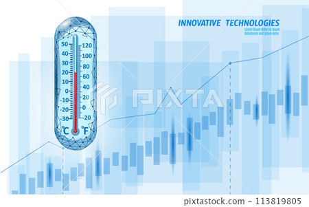 Global warming growing trend ecology problem eco concept. Renewable energy against greenhouse effect 3D render. Science chemistry biotechnology polygonal climatic technology vector illustration Global warming growing trend ecology problem eco concept. Renewable energy against greenhouse effect 3D render. Science chemistry biotechnology polygonal climatic technology vector illustration 113819805