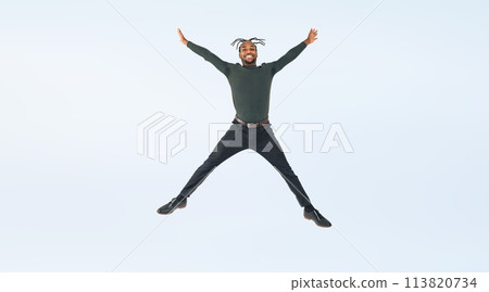 Full body photo of a jumping black man 113820734