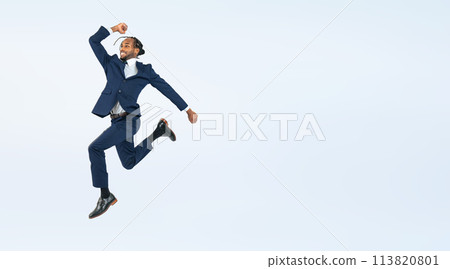 Full body photo of a jumping black male business person 113820801