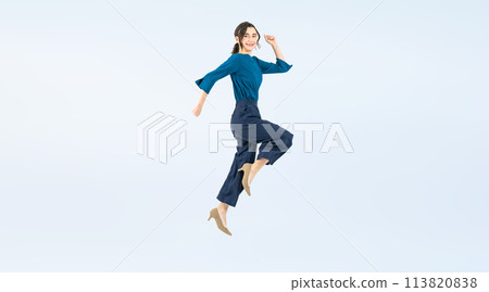 Full body photo of a white woman jumping 113820838