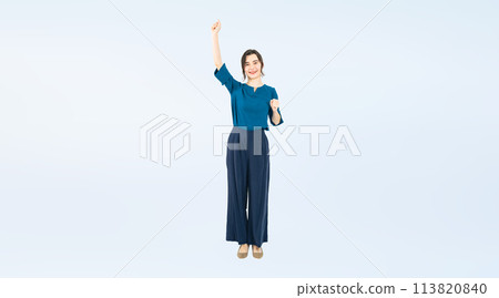 Full body photo of a cheering Caucasian woman Full body photo of a cheering Caucasian woman 113820840