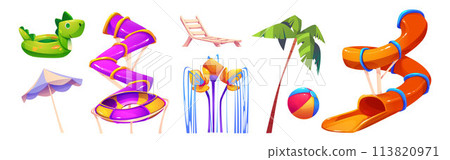 Waterpark slide and equipment for summer relax. 113820971