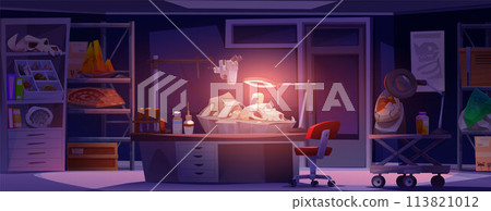 Archaeologist lab room with dinosaur fossil vector 113821012