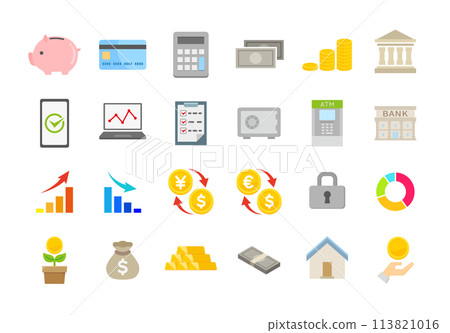 Money and investment icon set 113821016