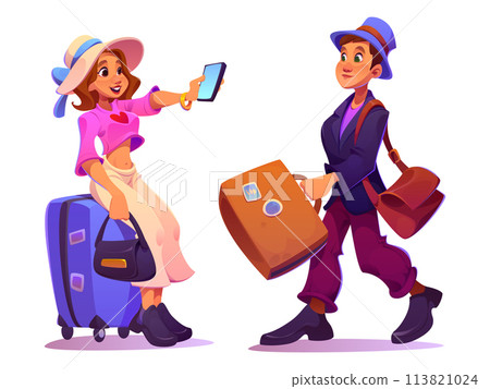 People travel with suitcase. Tourist character 113821024