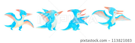 Pteranodon . Cute dinosaur cartoon characters . Watercolor paint design . Set 18 of 20 . Vector . Pteranodon . Cute dinosaur cartoon characters . Watercolor paint design . Set 18 of 20 . Vector . 113821083
