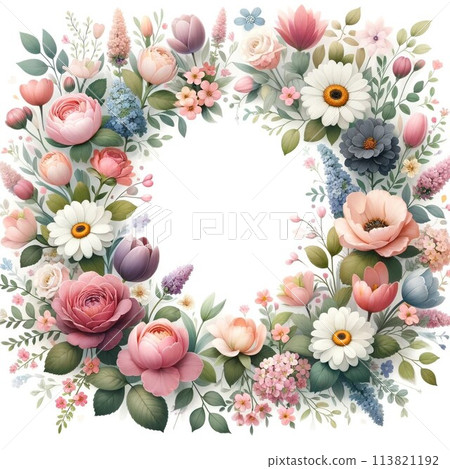 Rose frame and petals, roses and roses, hydrangea decoration, vector illustration 113821192