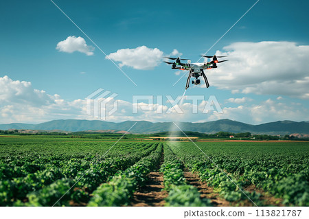 Drone spraying pesticides 113821787