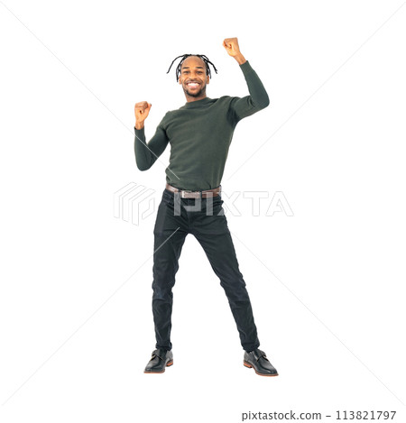 Dancing black man - Full body photo PNG with transparent background precisely cut by hand 113821797