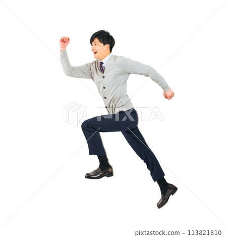 A male student in uniform jumping. A transparent full-body photo PNG precisely cut by hand A male student in uniform jumping. A transparent full-body photo PNG precisely cut by hand 113821810