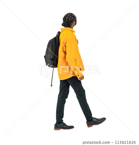 A black man looking up while walking - Full body photo with transparent background precisely cut out by hand PNG 113821816