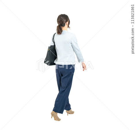 Walking Caucasian female business person - Full body photo PNG with transparent background precisely cut out by hand 113821861