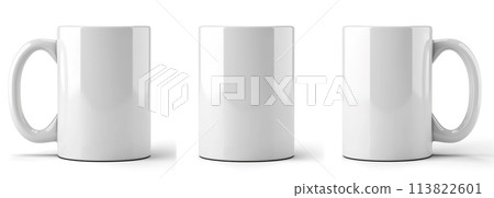 Customizable Blank white 11 oz Coffee Mug Mockup in Multiple Views, Isolated on White - A Perfect Template for Promotional Merchandise Design 113822601