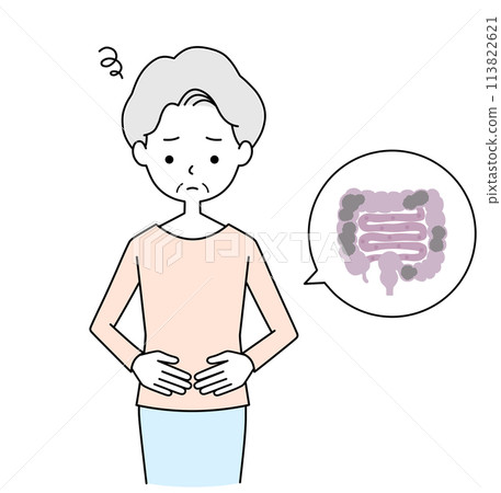 一位胃不好的高級婦女的插圖 113822621