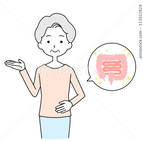 Illustration of a senior woman with a good stomach 113822629