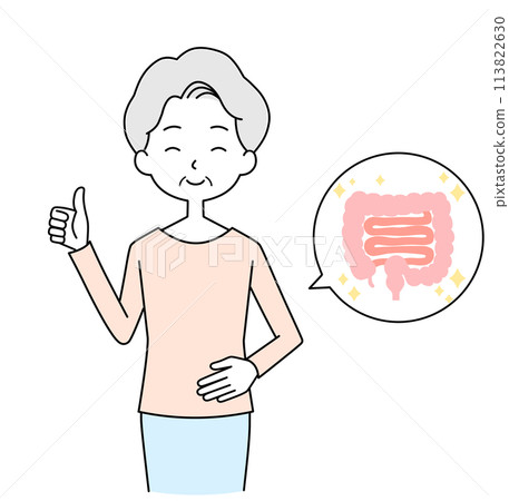 Illustration of a senior woman with a good stomach 113822630