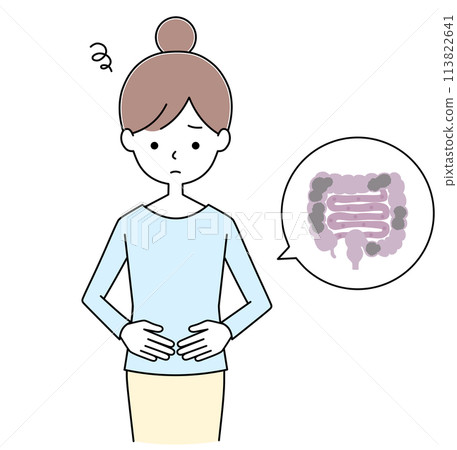 Illustration of a young woman with an upset stomach Illustration of a young woman with an upset stomach 113822641