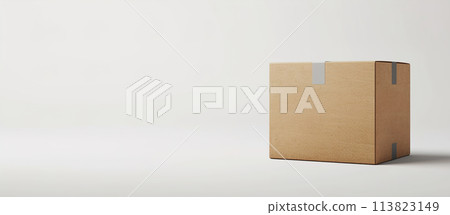 Cardboard box warehouse mockup isolated on white, with copy space for showcasing inventory and supply chain management solutions, integrating sustainability and safety in logistics practices 113823149