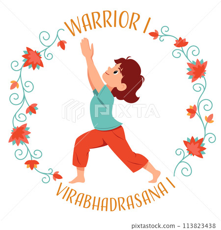 Girl doing yoga Warrior 1 pose Girl doing yoga Warrior 1 pose 113823438