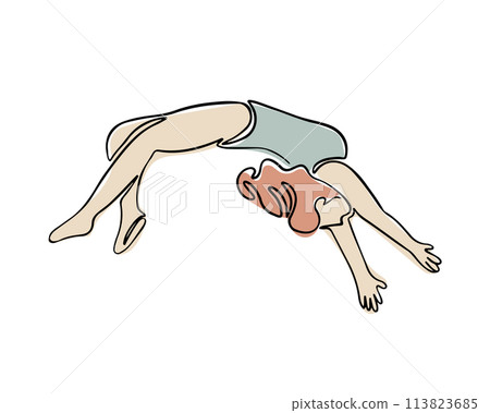 Young woman falling down illustration. Line art illustration in boho style. hand drawn icon of female body diving in water. Sport concept Young woman falling down illustration. Line art illustration in boho style. hand drawn icon of female body diving in water. Sport concept 113823685