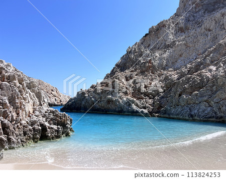 Seitan Limania beach in Crete no people sunny day blue water Seitan Limania beach in Crete no people sunny day blue water 113824253