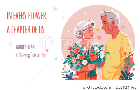 Happy old couple flat illustration 113824463