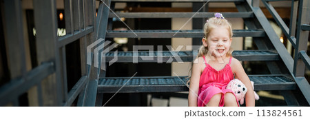 Banner Child head with cochlear implant hearing aid. Hearing aid and medicine innovating technology and diversity Inclusion and people with disability concept. Copy space 113824561