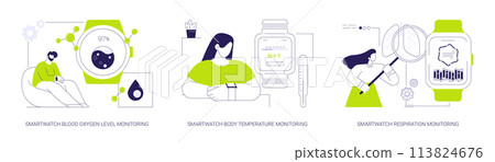 Smartwatch healthcare technologies abstract concept vector illustrations. Smartwatch healthcare technologies abstract concept vector illustrations. 113824676