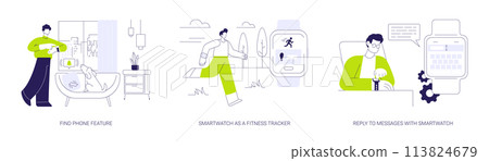 Smartwatch features abstract concept vector illustrations. Smartwatch features abstract concept vector illustrations. 113824679