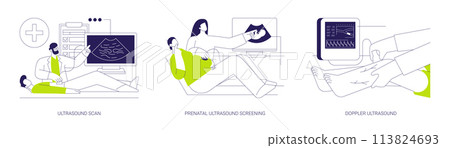 Ultrasound examination abstract concept vector illustrations. 113824693