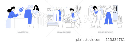 At the check-out counter isolated cartoon vector illustrations se At the check-out counter isolated cartoon vector illustrations se 113824781