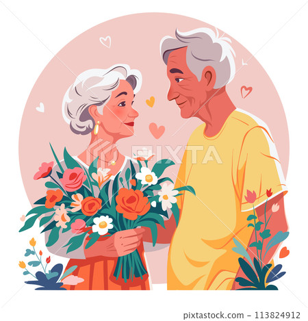 Happy old couple flat illustration 113824912