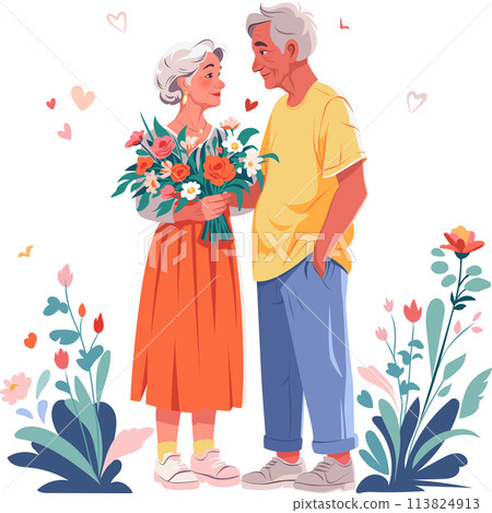 Happy old couple flat illustration 113824913