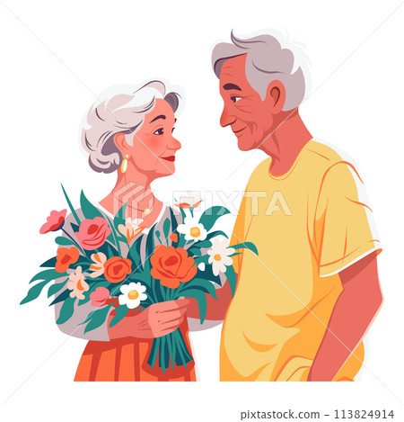 Happy old couple flat illustration 113824914