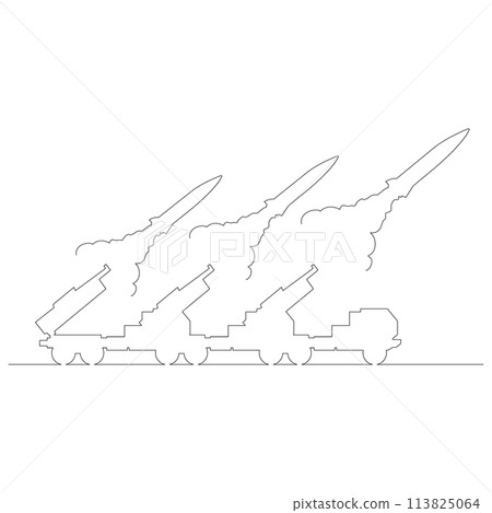 從發射台釋放的導彈的簡單線條畫向量圖 113825064