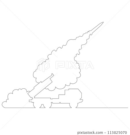 Simple line drawing of a missile launched from a launch pad, vector Simple line drawing of a missile launched from a launch pad, vector 113825070