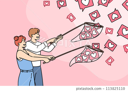 Bloggers catch likes from subscribers using butterfly nets, wanting to be popular on internet 113825110