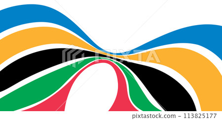 Abstract colored wavy stripes of the Olympic games, isolated on a white background. Olympic games banner. Vector illustration 113825177