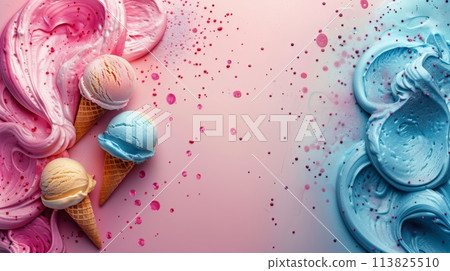 Group of Ice Cream Cones on Table Group of Ice Cream Cones on Table 113825510