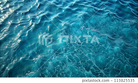 Top view Sea, Ocean Water Texture Background  - blue water surface with ripples. 113825535